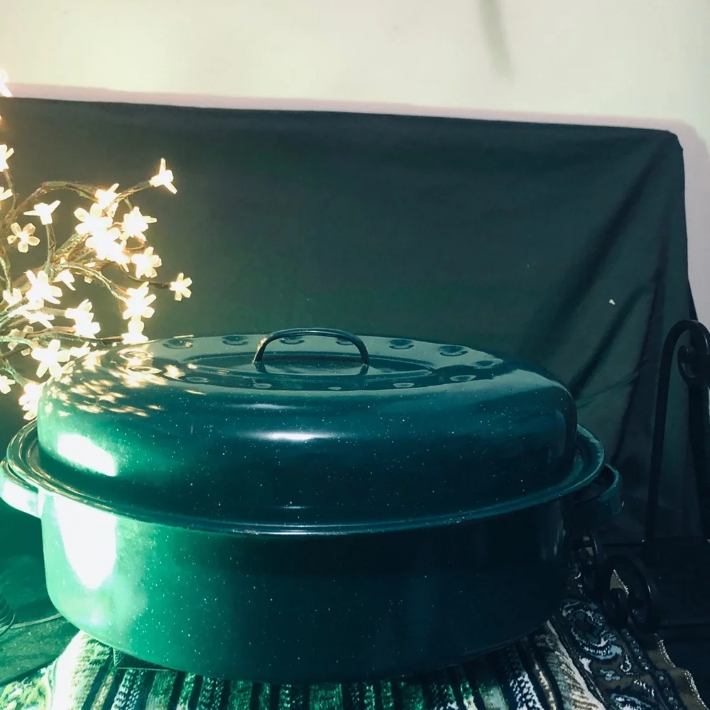 Green Enamel Roaster with Lid
